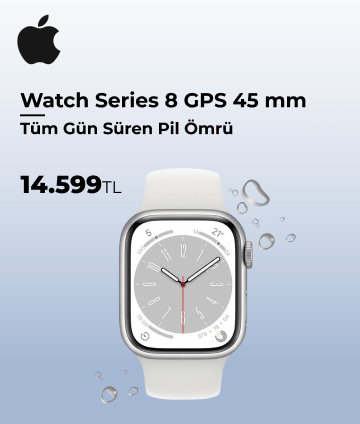 Apple Watch Series 8 GPS 45 mm Gümüş Rengi Alimünyum Kasa Spor Kordon