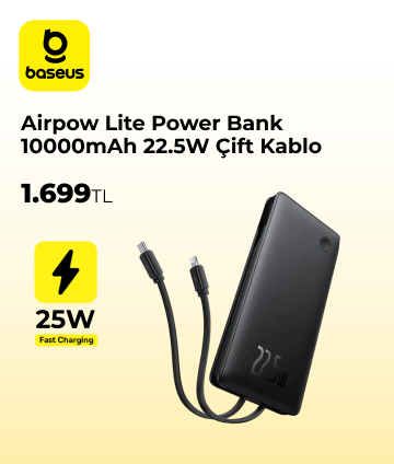 Baseus Airpow Lite Power Bank 10000mAh 22.5W Çift Kablo