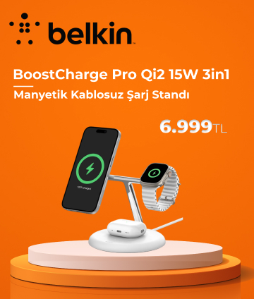 Belkin BoostCharge Pro WIZ023VFWH Qi2 15W 3in1 Magsafe Kablosuz Şarj Standı - Beyaz