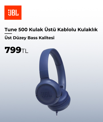 JBL Tune 500 Kulak Üstü Kablolu Kulaklık Mavi