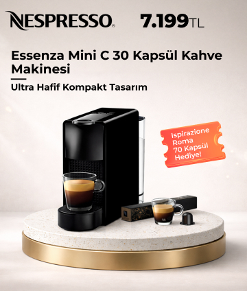 Nespresso Essenza Mini C 30 Siyah Kapsül Kahve Makinesi (70 Kapsül Hediyeli)
