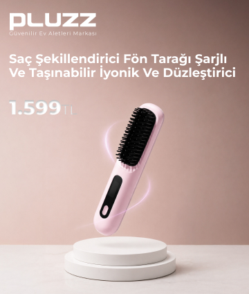 Pluzz HS1 Saç Şekillendirici Fön Tarağı Şarjlı ve Taşınabilir İyonik ve Düzleştirici - Pembe