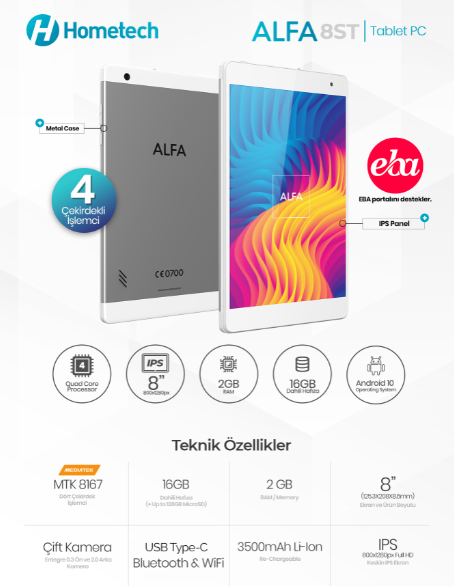 Hometech Alfa 8ST 8 Tablet Beyaz 1