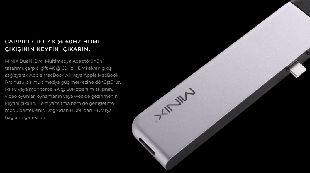 Minix Harici USB-C Port Çoklayıcı Uzay Gri 3