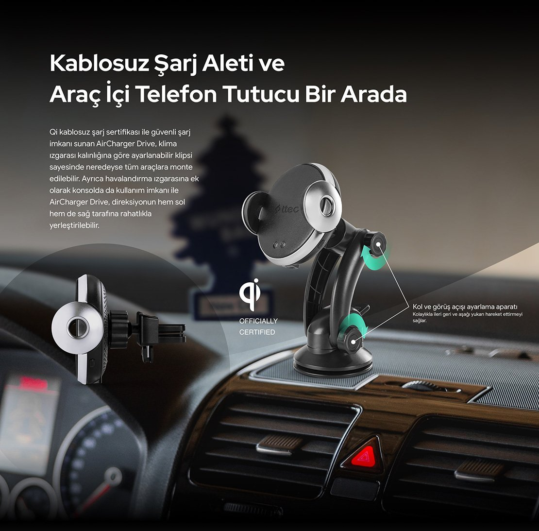 Ttec AirCharger Kablosuz Şarjlı Araç İçi Tutucu Siyah 2