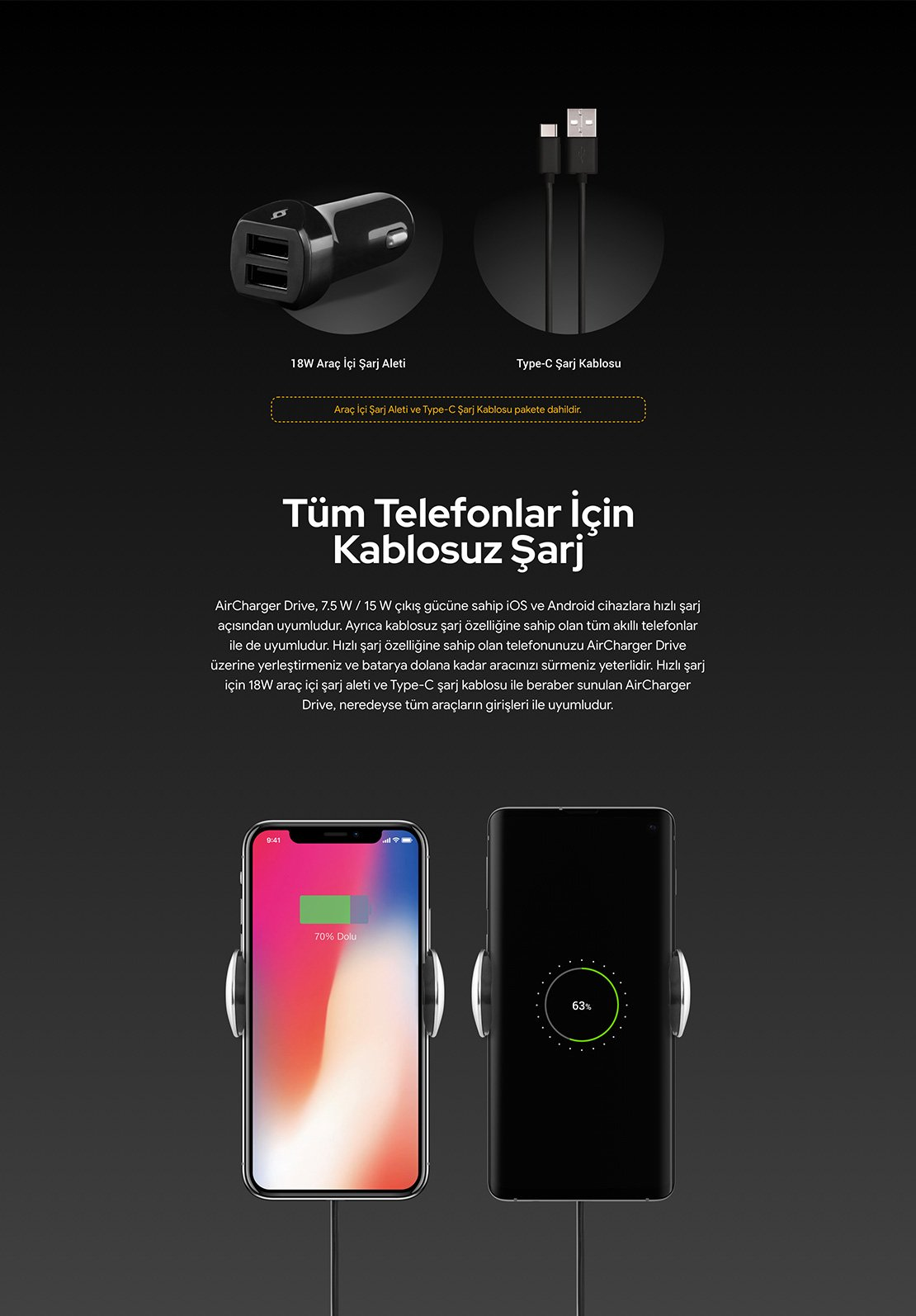 Ttec AirCharger Kablosuz Şarjlı Araç İçi Tutucu Siyah 3