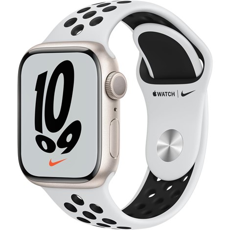 Apple Watch Nike Series 7 GPS 41mm Yıldız Işığı Alüminyum Kasa ve Saf PlatinSiyah Nike Spor Kordon