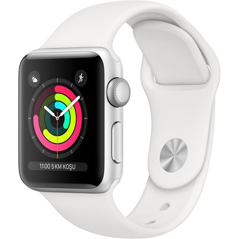 Apple Watch Series 3 GPS 38 mm Gümüş Rengi Alüminyum Kasa ve Beyaz Spor Kordon