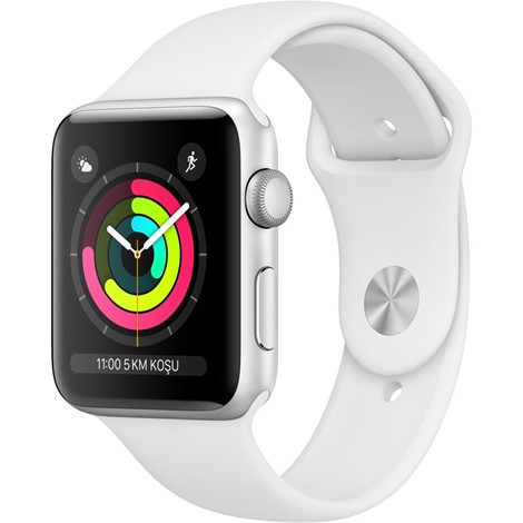 Apple Watch Series 3 GPS 42 mm Gümüş Rengi Alüminyum Kasa ve Beyaz Spor Kordon