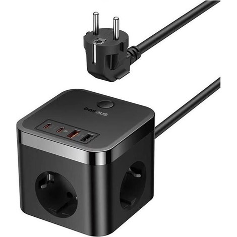 Baseus PowerCombo Cube 7 Portlu  3AC+2U+2C 1.5m Priz 30W - Siyah