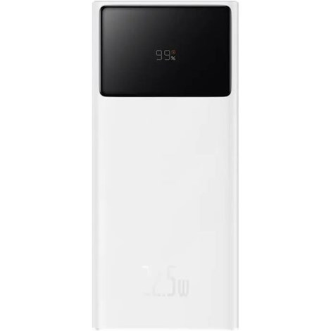 Baseus Star-Lord Dijital Ekranlı Hızlı Şarj Power Bank 30000mAh 22.5W - Beyaz + SimpleSeri Şarj Kablosu USB to Type-C 3A 0.3m - Siyah