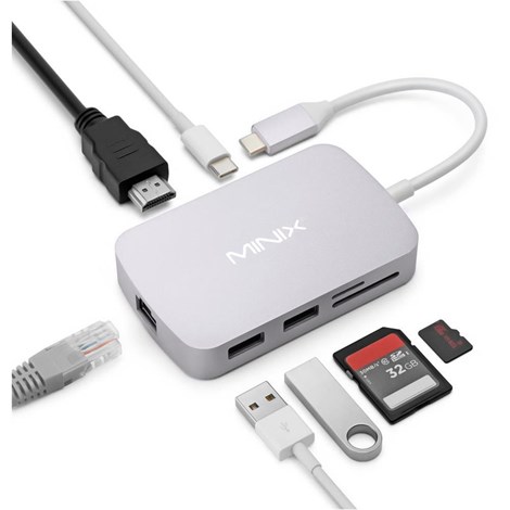 Minix USB-C Port çoklayıcı USB-A SD Micro SD HDMI LAN  Renk Uzay Gri