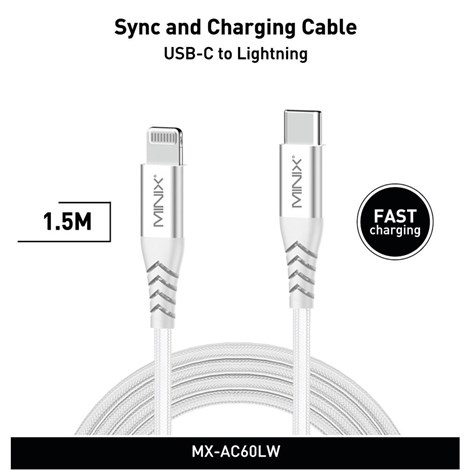 Minix USB-C to Lightning  Şarj (60Watt3Amper) Kablosu  150cm  Renk Beyaz